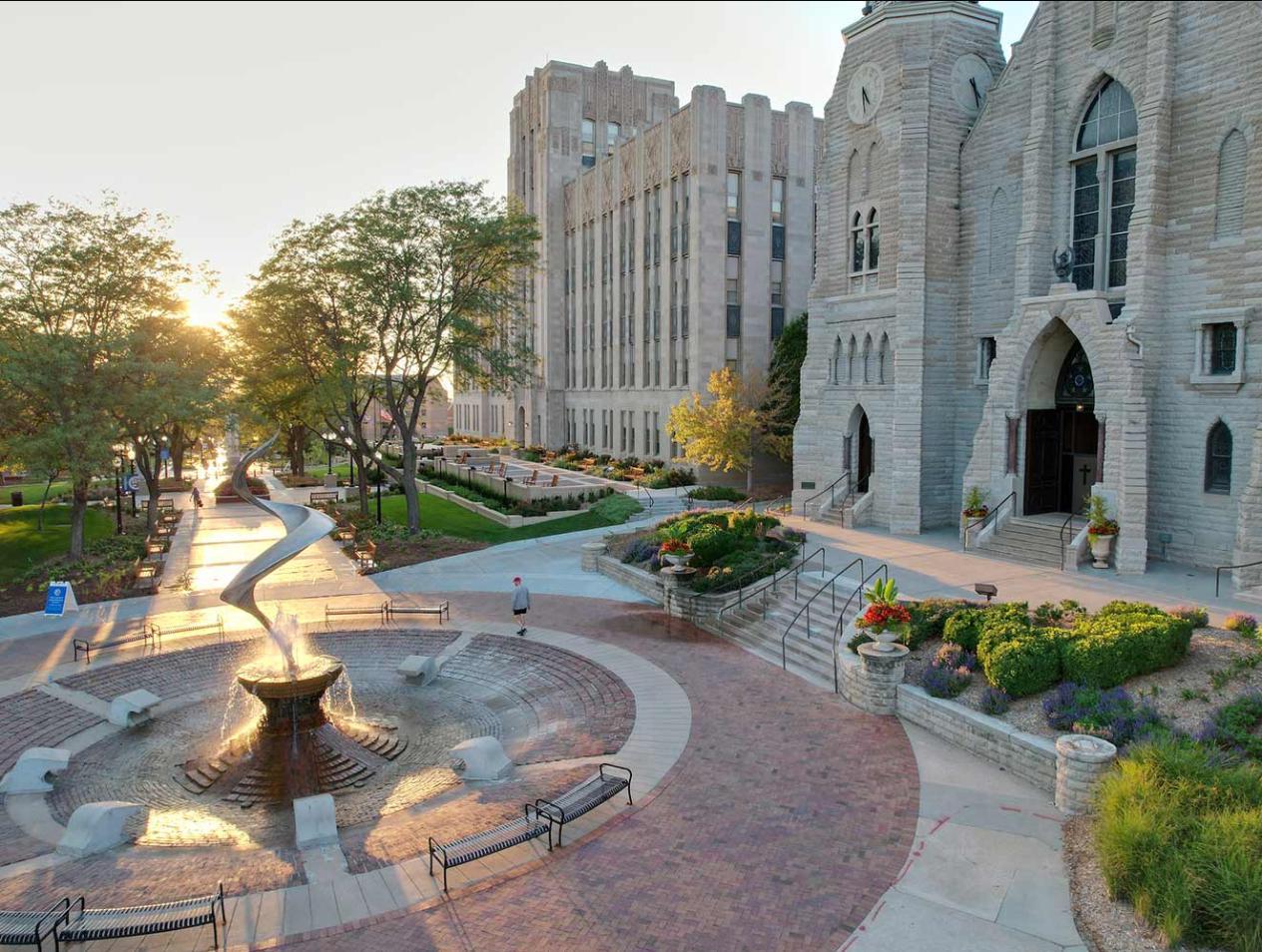 St. John's church and fountain at sunrise